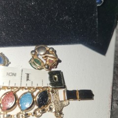 Vintage Scarab Bracelet and Clip On Earrings Set Gold Tone Multi Stone Jewelry