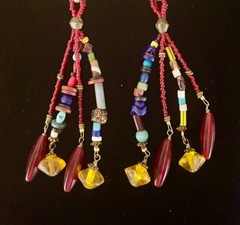 Unique Vintage 1980s 5.5” Length Hand Beaded Earrings Handmade in Africa