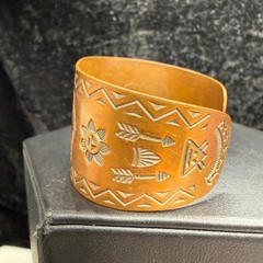 Vintage Copper Bell Trading Cuff Bracelet Western Ethnic Wide Stamped 6”
