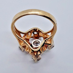 Antique 14K Gold & Five Diamond Ring – High Pierced Mount, 1.45 Carats, Sz. 7
