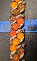 Lisner Thermoset Autumn Orange Amber Brown Pumpkins Necklace Rhinestones 50s