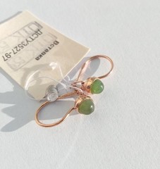 Vintage Beautiful Earrings Nephrite Stone Gilt Sterling Silver 925 Women Jewelry