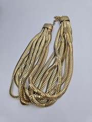 Vintage Multi-Strand Gold Tone Box Link Snake Chain Statement Necklace