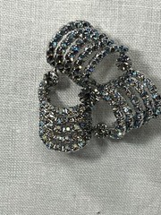 Aurora Borealis Ribbon Rhinestone Brooch Clip Earrings Set Unsigned Silver Tone