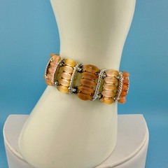 Vintage Bracelet Peach Pink Melon Frosted Lucite Thermoset Silver Tone Wide 6″