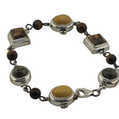 Sterling Silver 925 Bracelet Mixed Stone Cabochons 6.5in Lobster Clasp Classic