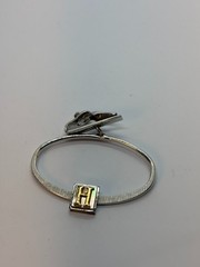 Vintage H Monogram Initial Tie Bar Silver and Gold Tone