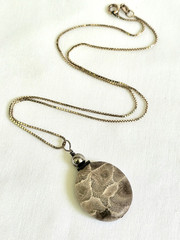 VTG Petoskey Stone Pendant Sterling Silver Necklace Fossilized Coral Jewelry