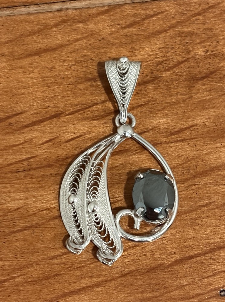 Vintage Sorrento sterling silver filigree hematite Pendant