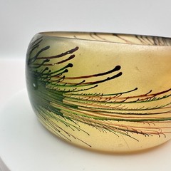 Vintage 90s Frosted Lucite Bracelet Peacock Feather Hand Painted Chunky Jewelry