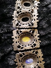Vtg “As-Is” Selro Selini (?) Ornate Panel Bracelet w/Marbleized Acrylic Stones!