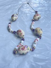 Vintage 13 Inch Colorful Polymer Clay Beaded Floral Necklace