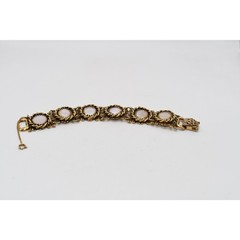 Vintage Mother of Pearl Link Bracelet Gold Tone 7.25” Safety Chain