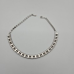 Vintage Weiss Rhinestone Emerald Cut Line Necklace Clear Silver Toned Choker