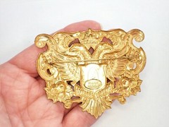 Vintage Miriam Haskell Russian Gold Brooch Crest Coat Of Arms Eagle Phoenix