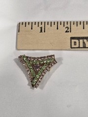 Vintage Pink And Green Rhinestone Triangle Brooch