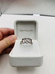 Vintage Sterling Silver Crystal Triple Interlocking Open Heart Love Size 7 Ring