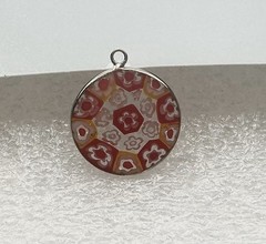 Murano Millefiori Venetian Glass Pendant Orange & Red 21mm Silver Setting