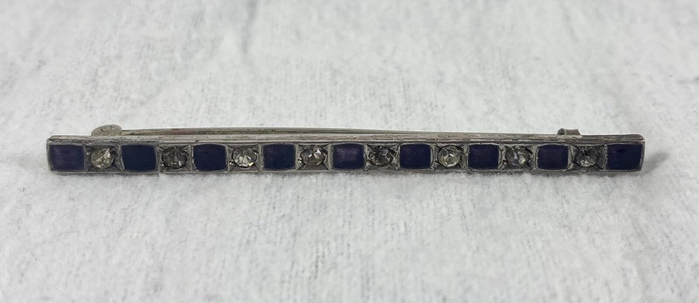 Vintage Art Deco Sterling Silver Top Rhinestone Bar Brooch