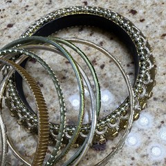 Vintage Mixed Lot of 10 Brass Bangles for Women, Metal & Mixed Materials