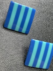 Vintage 1.1” Blue Stripped Square Lucite Retro Earrings