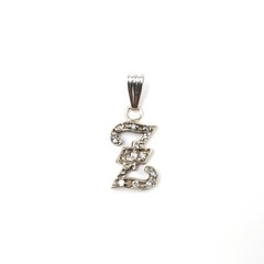 14K Solid White Gold Letter Z Initial Diamond Pendant Necklace, 11 Diamonds