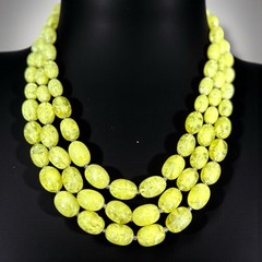 Austria Lucite Bead Necklace Yellow Multi Strand Mid Century Vintage Bib 18 Inch