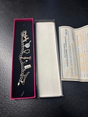 Vintage 1990 Sterling Silver Nostalgic Barbie Charm Bracelet w/box COA