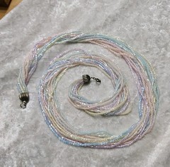 Vintage Long Pastel Pink Blue Green Microbead Multistrand Necklace 26in