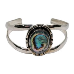 Vintage Taxco Mexico Sterling Silver Abalone Cuff 39g