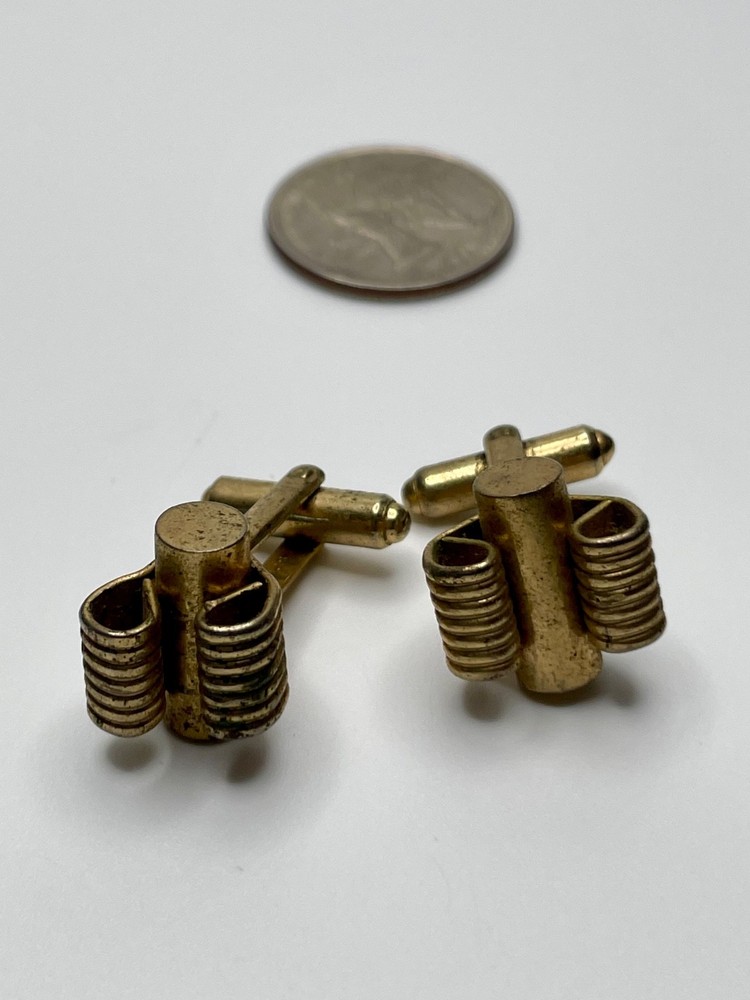 Vintage Speidel Modernist Brutalist Coil Spring Gold Tone MCM 1960s Cufflinks