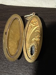 Antique 18g W&H 14k Gold Filled Huge Oval Locket Repousse Guilloche Rose Pendant