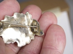 Antique brooch pin hollow rolled gold tube hinge C-clasp jewelry rose floral