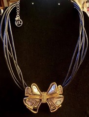 Erica Lyons Silver & Gold Bow Multi Strand Cord Necklace Signed Vintage
