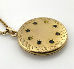 Antique Victorian Gold Filled Paste Stone E.M. Monogram Locket Necklace 21 In