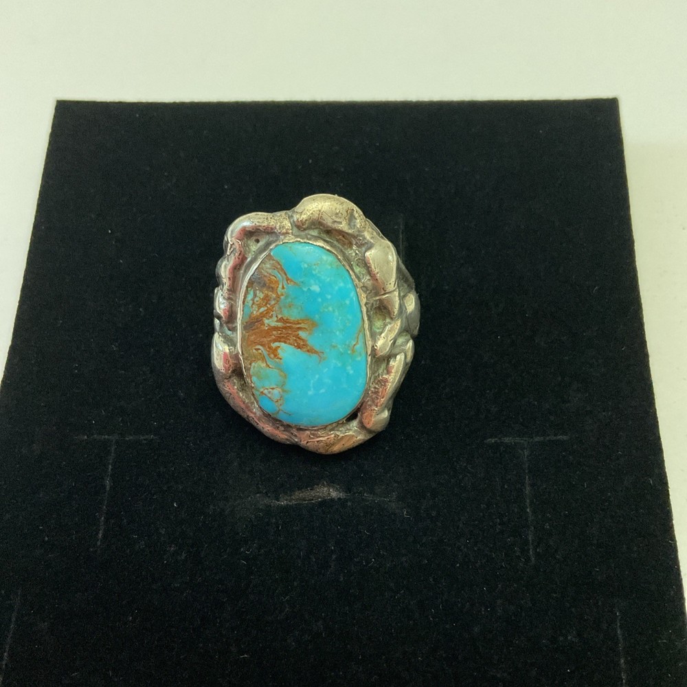 Vintage Antique Turquoise And Silver Large Ring Size 11.25