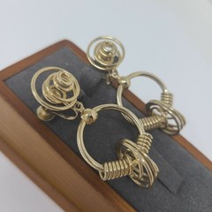 Vintage Coro Goldtone Unique Hoop Dangle Wire Orbs Spring Screw Back Earrings