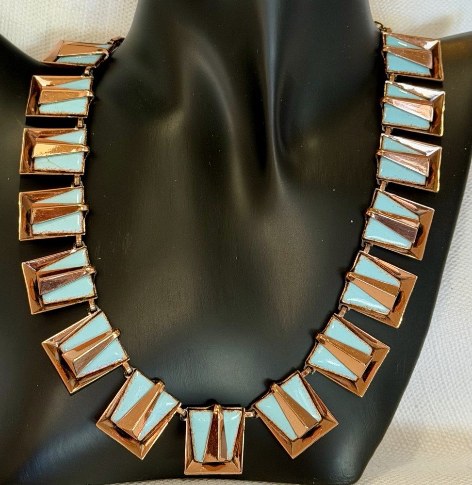 1950’s Vintage MATISSE RENOIR CHILE NECKLACE MCM Copper & TURQUOISE Enamel
