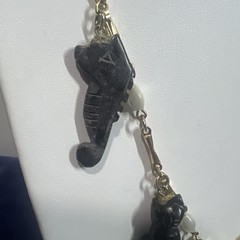 Vintage Estate HOBE Signed Gold Tone & White Beaded ANIMAL ONIX 28” Unique