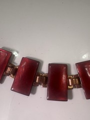 copper and enamel bracelet vintage 1960s reversible with a red & blue sides 7.5”