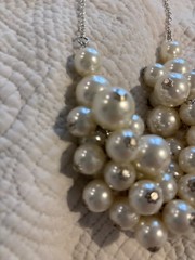 Chunky Faux Pearl Cluster Necklace 21″ Jane Stone Silver Tone Vintage