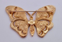 Vintage Signed JACKIE ORR Pastel Blue Pink Rhinestone Butterfly Brooch Pin J31