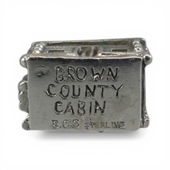 Sterling Silver LOG CABIN Charm for Bracelet PENDANT Brown County VINTAGE Cute!