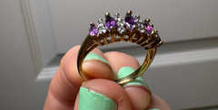 Vintage Purple Marquise Stone & Clear Accent Ring Gold Tone Estate Jewelry