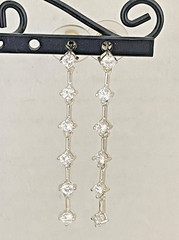 925 Signed Clear Crystal Dangle drop Linear 1 3/4″ long Post Pierced Earrings