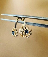 Estate 14K Yellow Gold Sapphire Screw-Hinge Earrings for Non-pierced Ears
