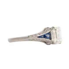 Art Deco Style Lab Created Diamond & Sapphire 14K White Gold FN Engagement Ring