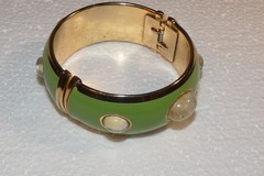 Vintage Francesca Romana Diana Enamel Rutilated Quartz Cabochon Clamper Bangle