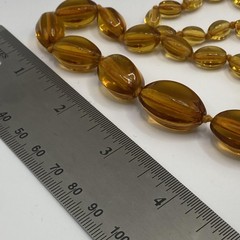 Vintage Amber Brown Glass Beaded Necklace 32 In Oval Graduated Beaded Strand