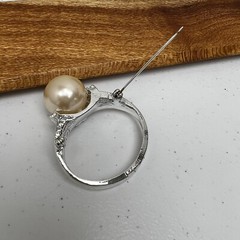 AJC Faux Pearl Ring Brooch Silver Tone Huge Statement